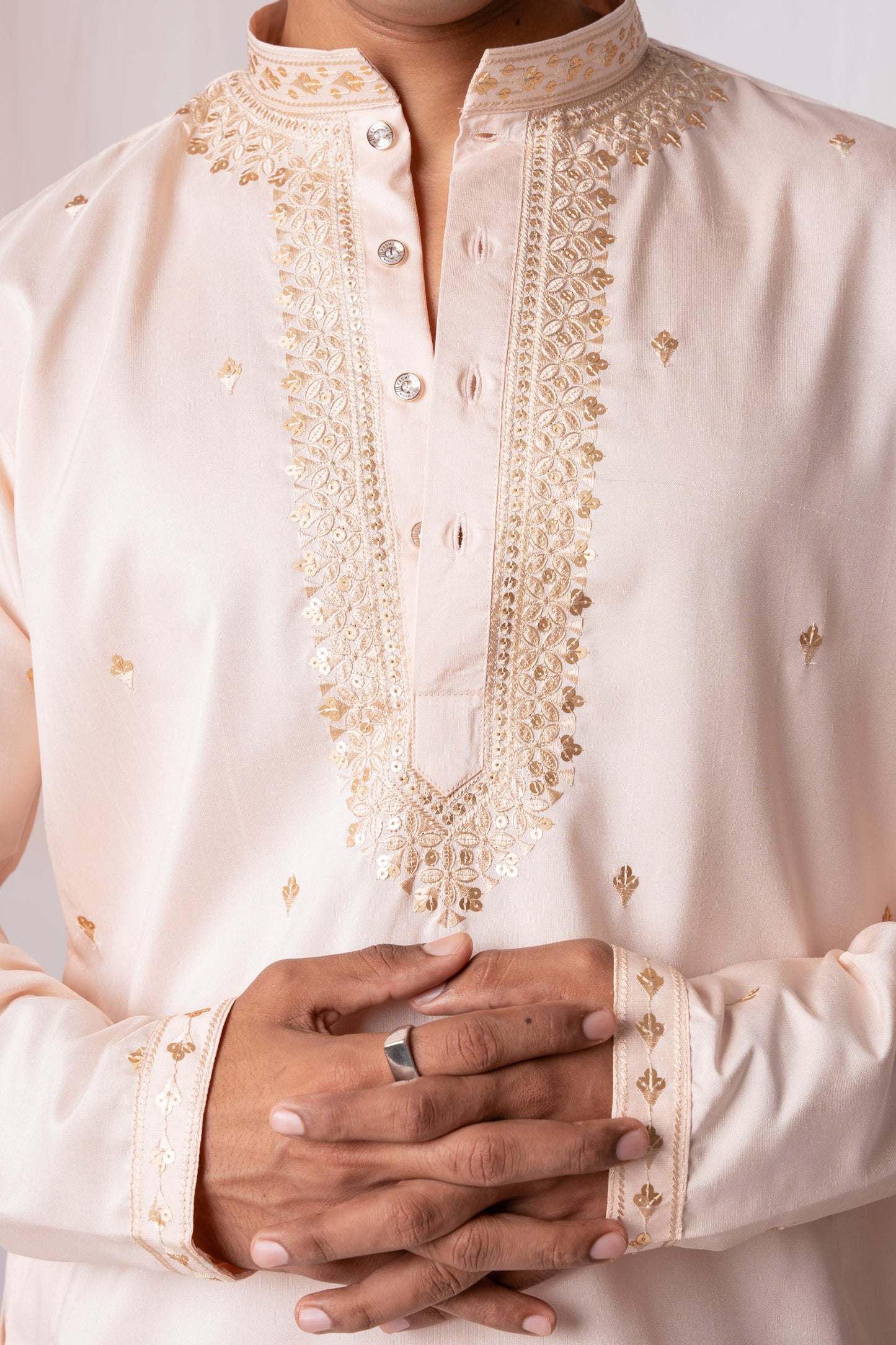 Peach Color Embroidery Kurta with Jari Work for men (Only Kurta)