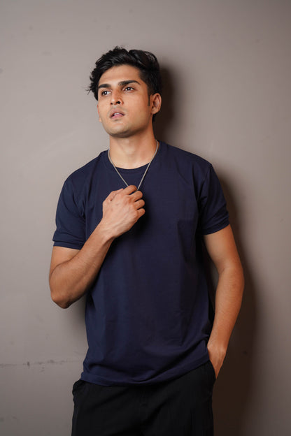 Navy Blue Pure Cotton Plain Tshirt