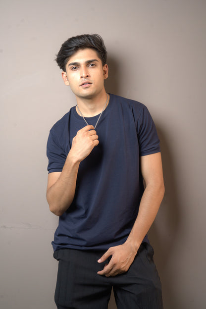 Navy Blue Pure Cotton Plain Tshirt