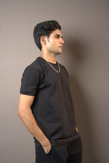 Black Pure Cotton Plain Tshirt