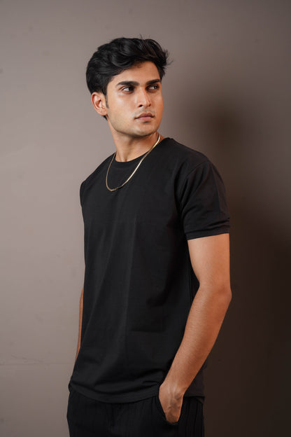 Black Pure Cotton Plain Tshirt