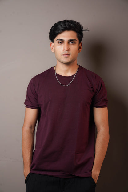 Maroon Plain Pure Cotton Tshirt