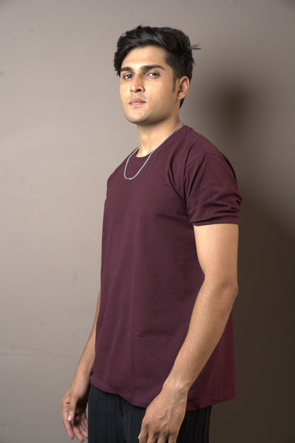 Maroon Plain Pure Cotton Tshirt