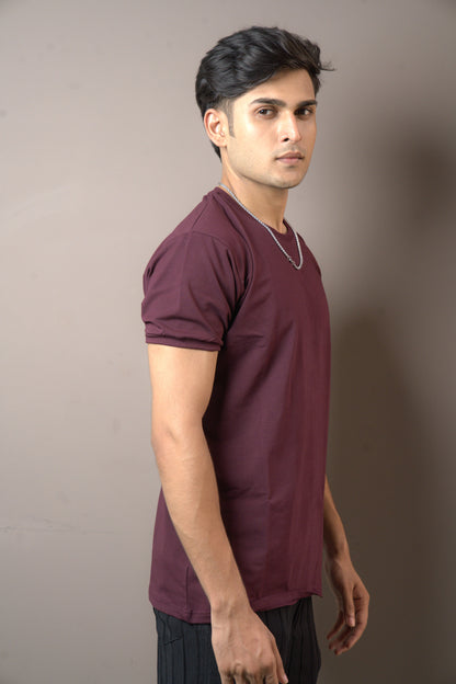 Maroon Plain Pure Cotton Tshirt