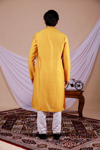 Yellow Embroidery Kurta with Jari Work for men (Only Kurta)