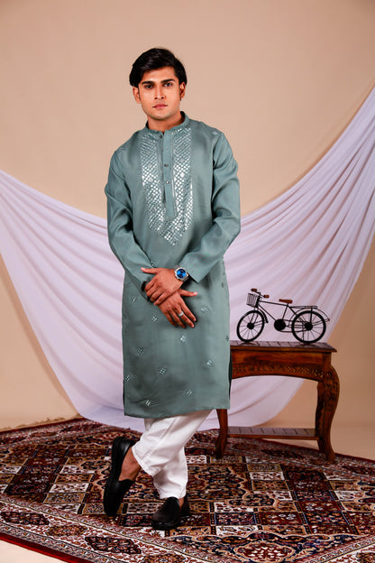 Sage Embroidered Kurta with Jari work (Only Kurta)