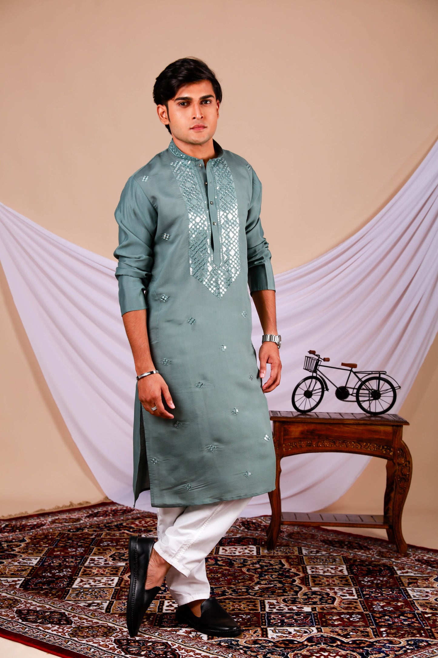 Sage Embroidered Kurta with Jari work (Only Kurta)