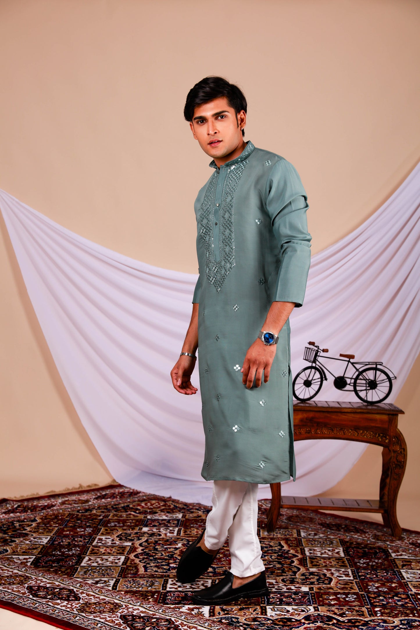 Sage Embroidered Kurta with Jari work (Only Kurta)