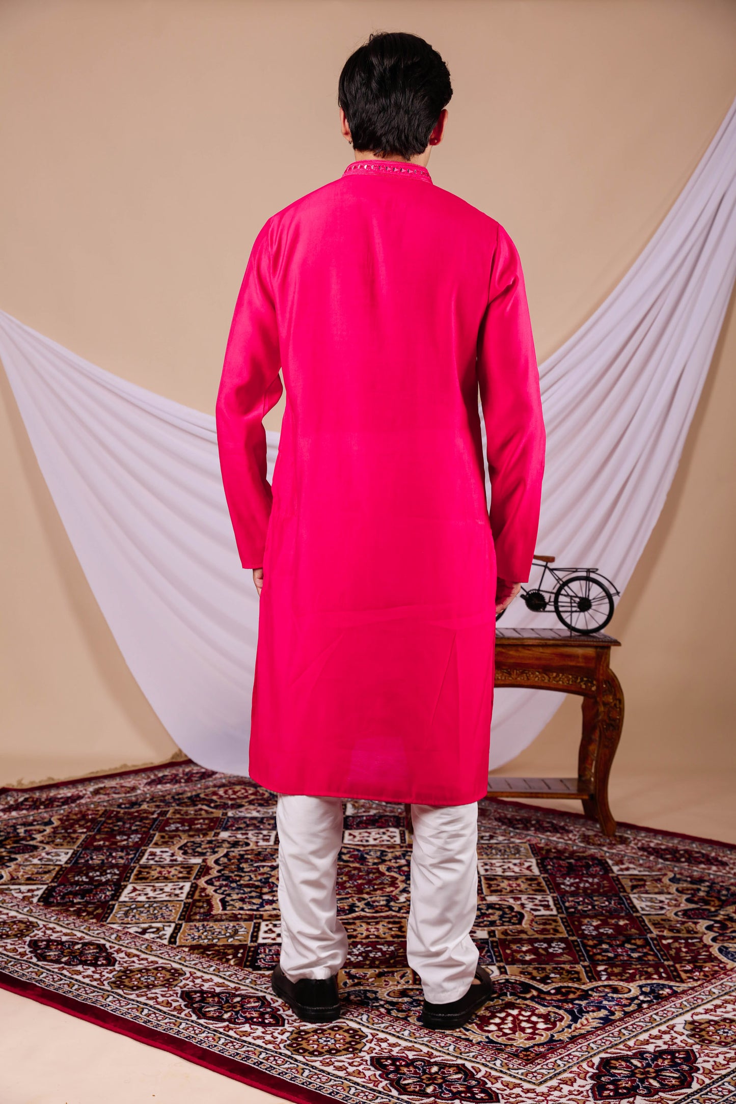 Hot Pink Embroidery Kurta with Jari Work for men (Only Kurta)