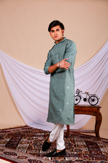 Sage Embroidered Kurta with Jari work (Only Kurta)