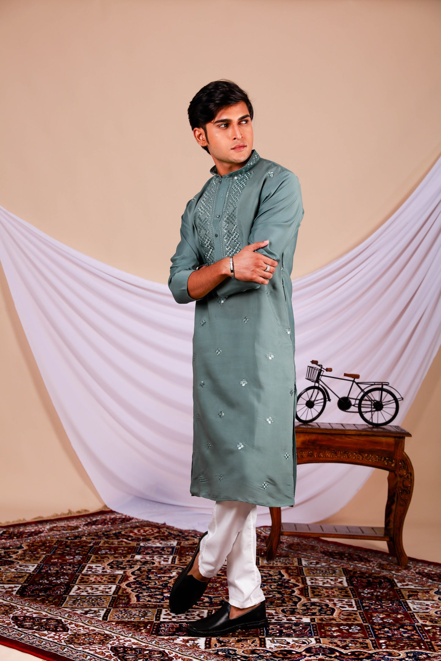 Sage Embroidered Kurta with Jari work (Only Kurta)