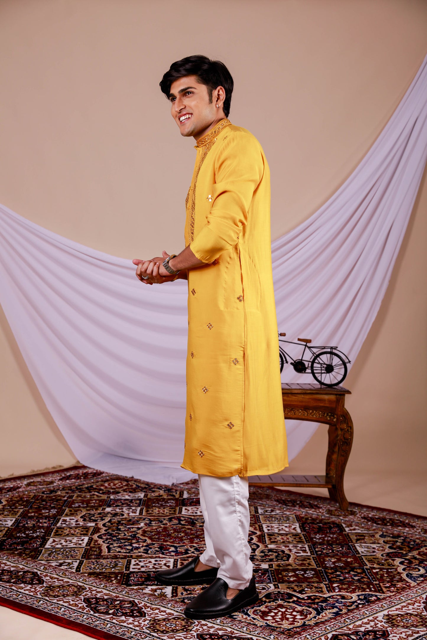 Yellow Embroidery Kurta with Jari Work for men (Only Kurta)