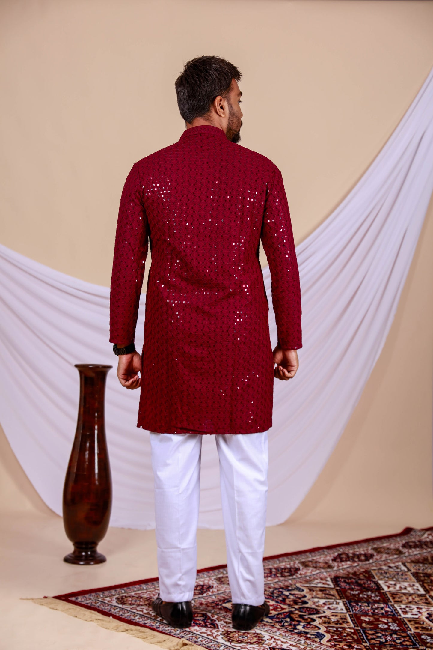 Maroon Lucknowi Chikankari Kurta for Men (Only Kurta)