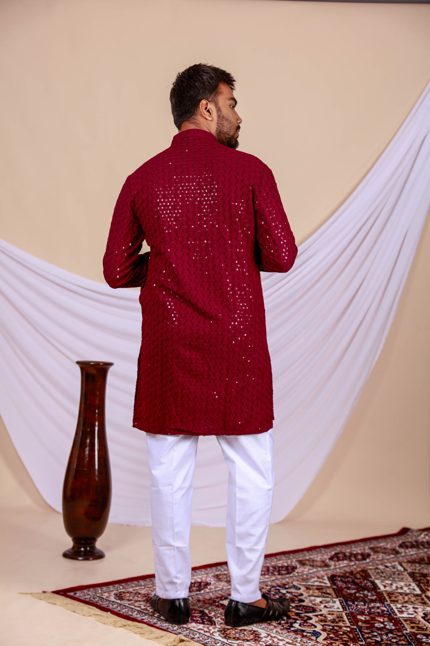 Maroon Lucknowi Chikankari Kurta for Men (Only Kurta)