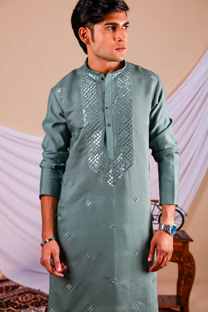 Sage Embroidered Kurta with Jari work (Only Kurta)