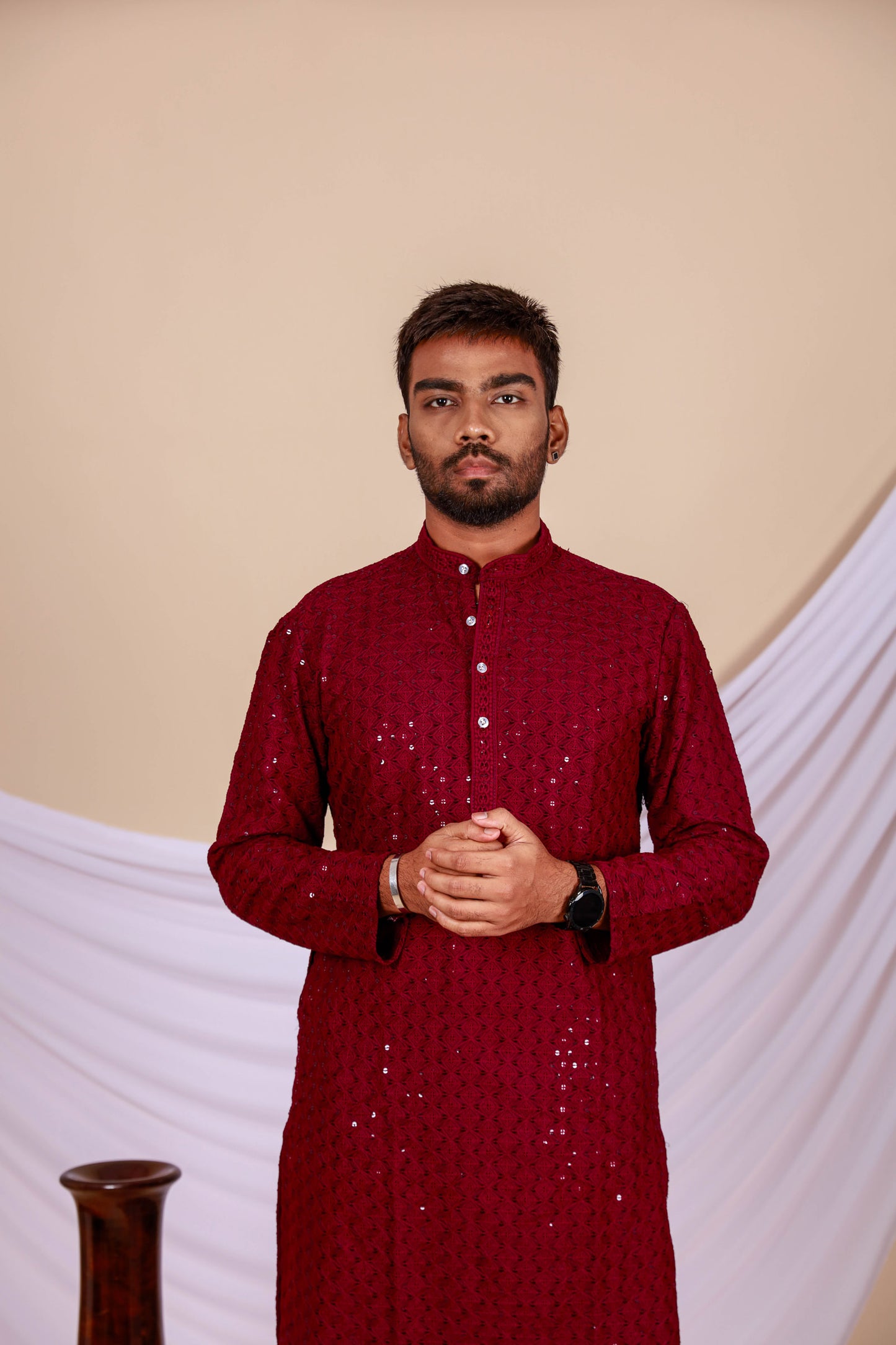 Maroon Lucknowi Chikankari Kurta for Men (Only Kurta)