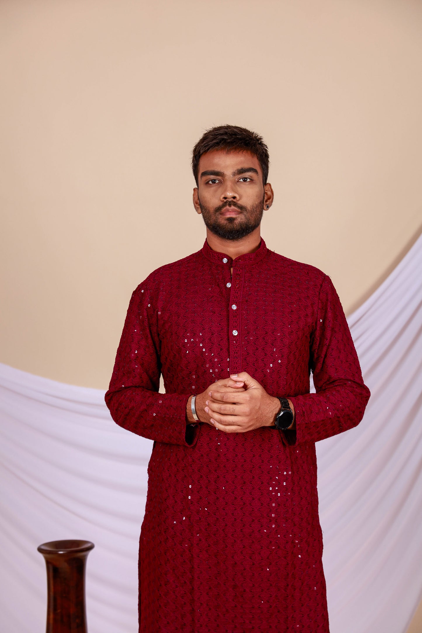 Maroon Lucknowi Chikankari Kurta for Men (Only Kurta)