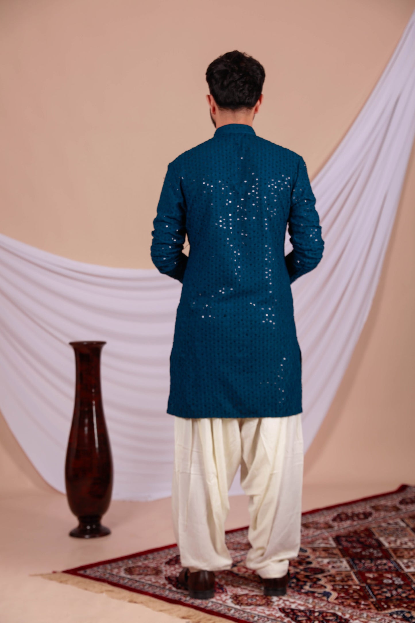 Peacock Blue Lucknowi Chikankari Kurta for Men (Only Kurta)