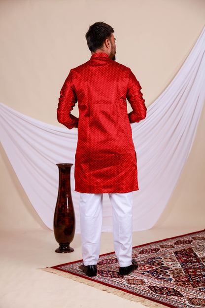 Maroon Men's Textured Kurta with golden dot print (Only Kurta)