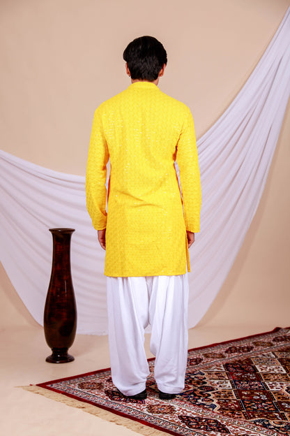 Yellow Lucknowi Chikankari Kurta for Men (Only Kurta)