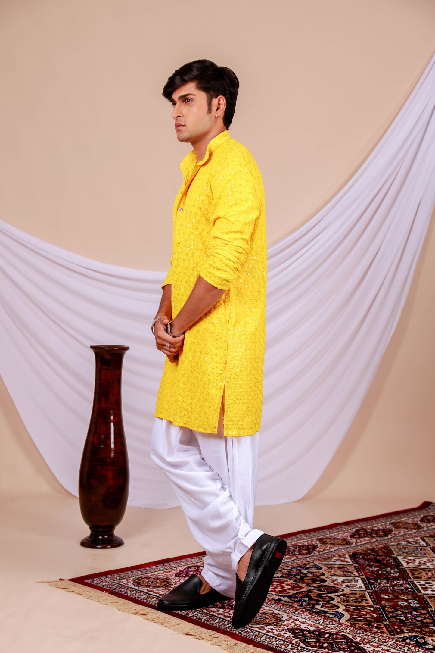 Yellow Lucknowi Chikankari Kurta for Men (Only Kurta)