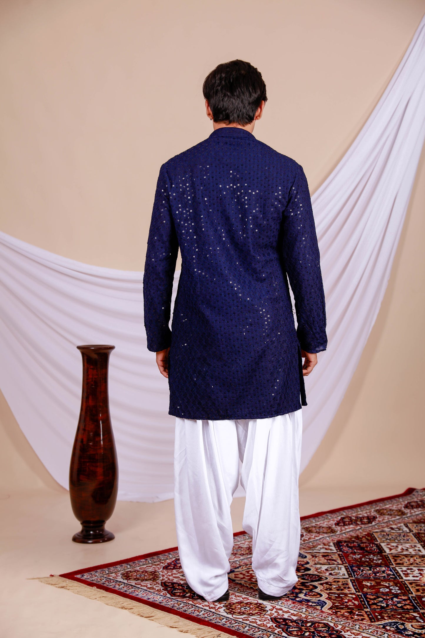 Dark Blue Lucknowi Chikankari Kurta for Men (Only Kurta)