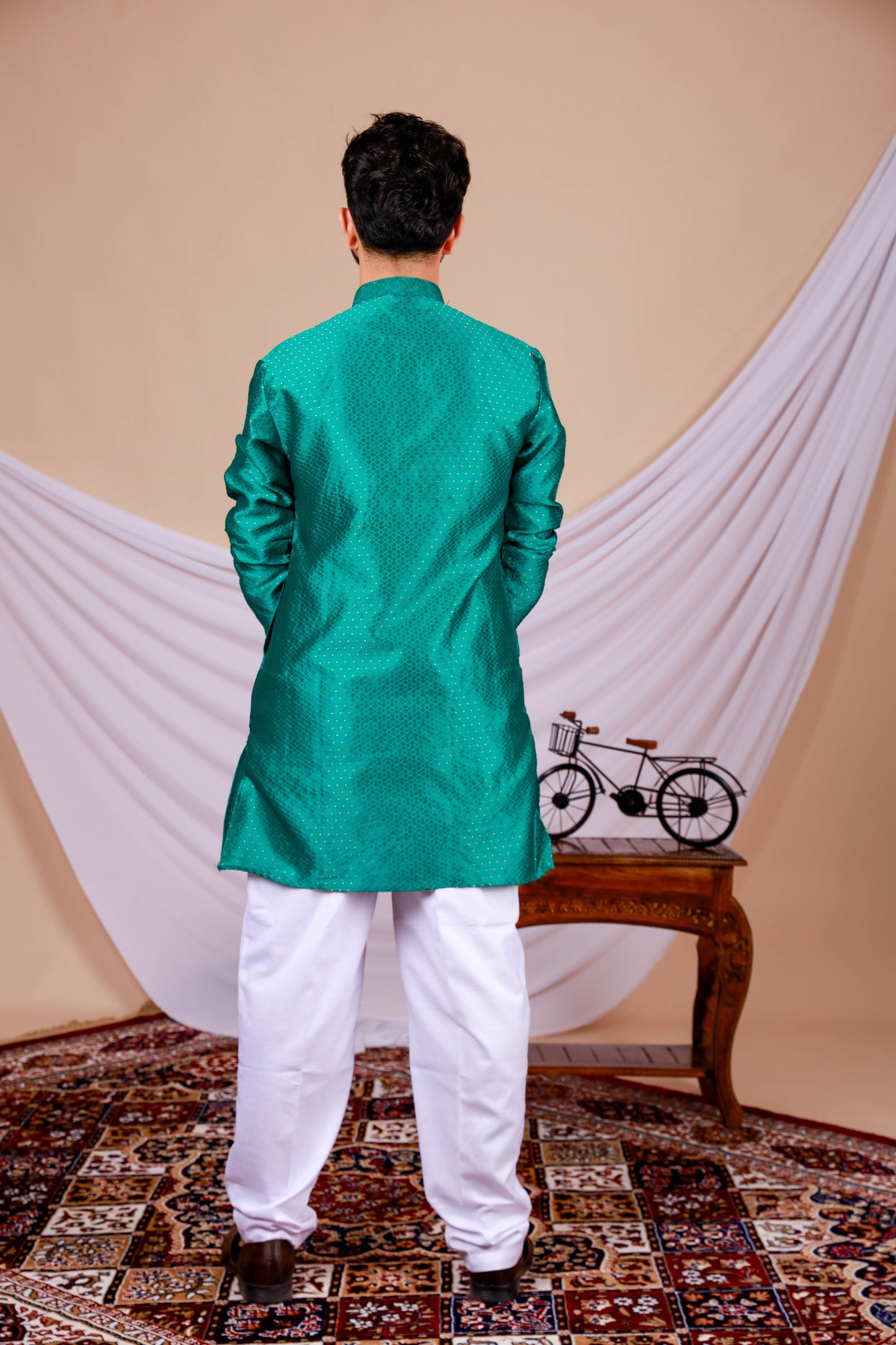 Geen Textured Kurta with golden dotted print for men (Only Kurta)