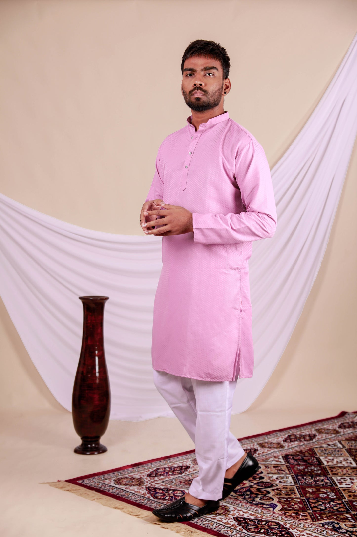 Pink Embossed Textured Plain Kurta (Only Kurta)