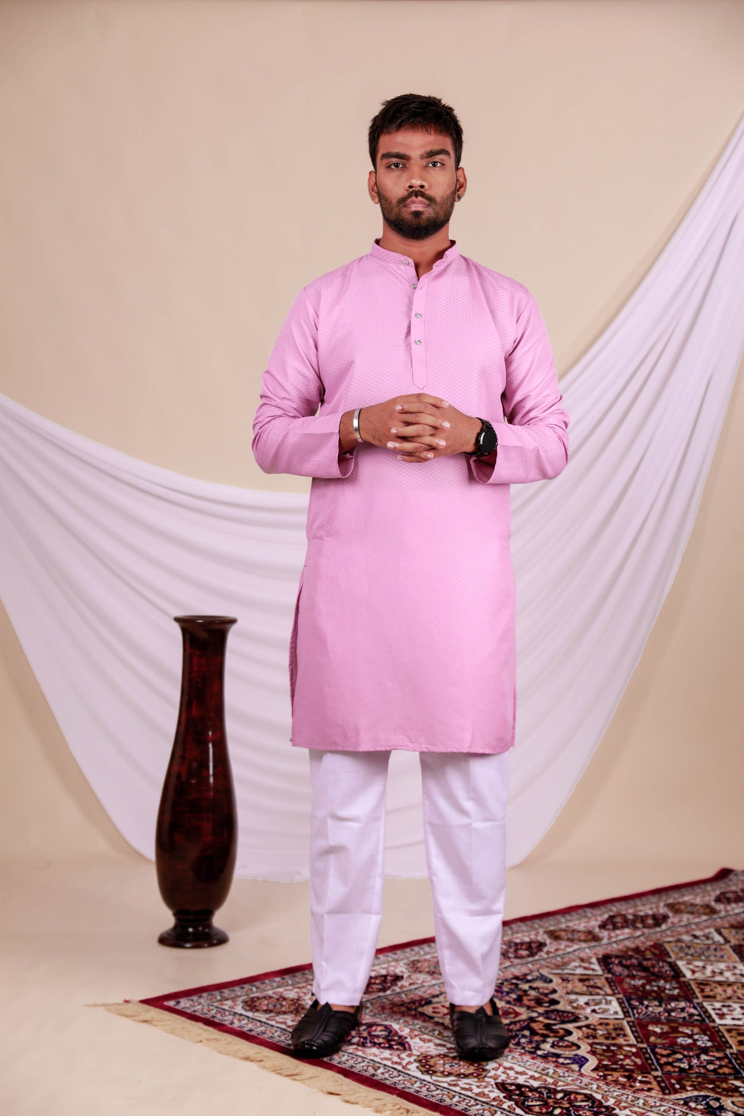 Pink Embossed Textured Plain Kurta (Only Kurta)