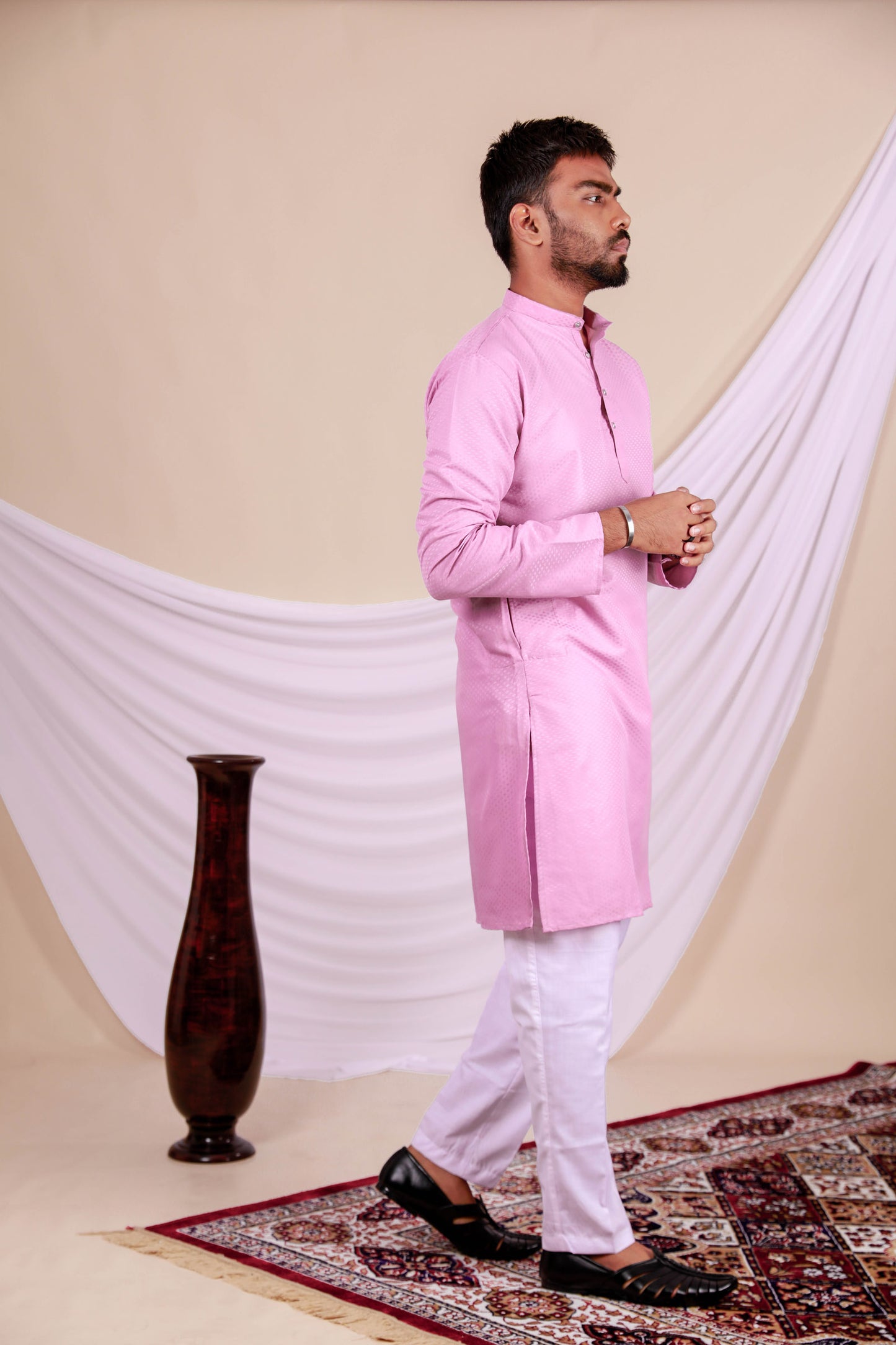 Pink Embossed Textured Plain Kurta (Only Kurta)