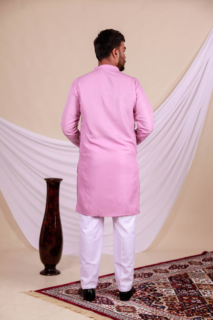 Pink Embossed Textured Plain Kurta (Only Kurta)