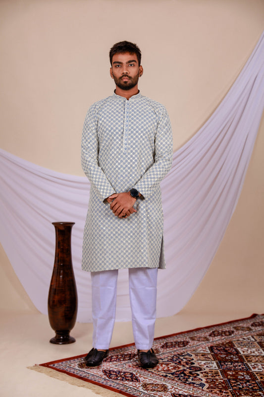 Light Blue Lucknowi Kurta with Embroidery Work (Only Kurta)