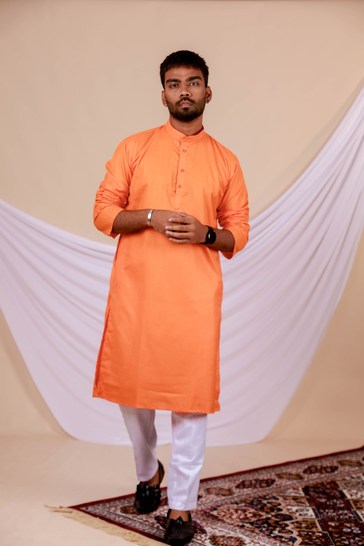 Orange Plain Kurta for Men (Only Kurta)