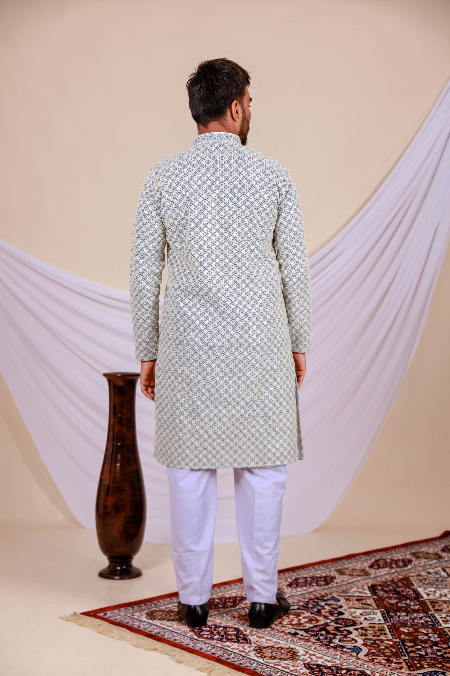 Light Blue Lucknowi Kurta with Embroidery Work (Only Kurta)