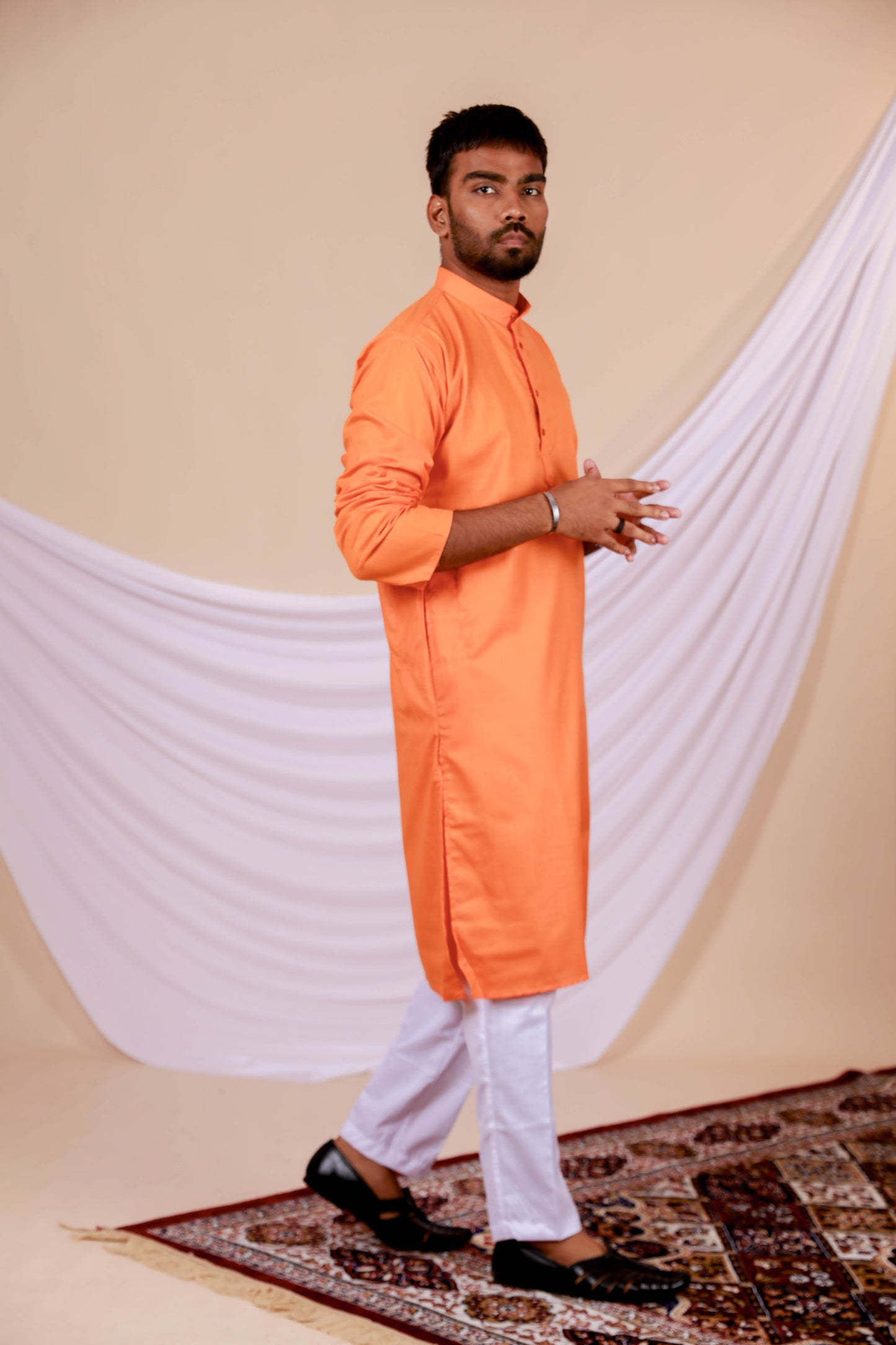 Orange Plain Kurta for Men (Only Kurta)