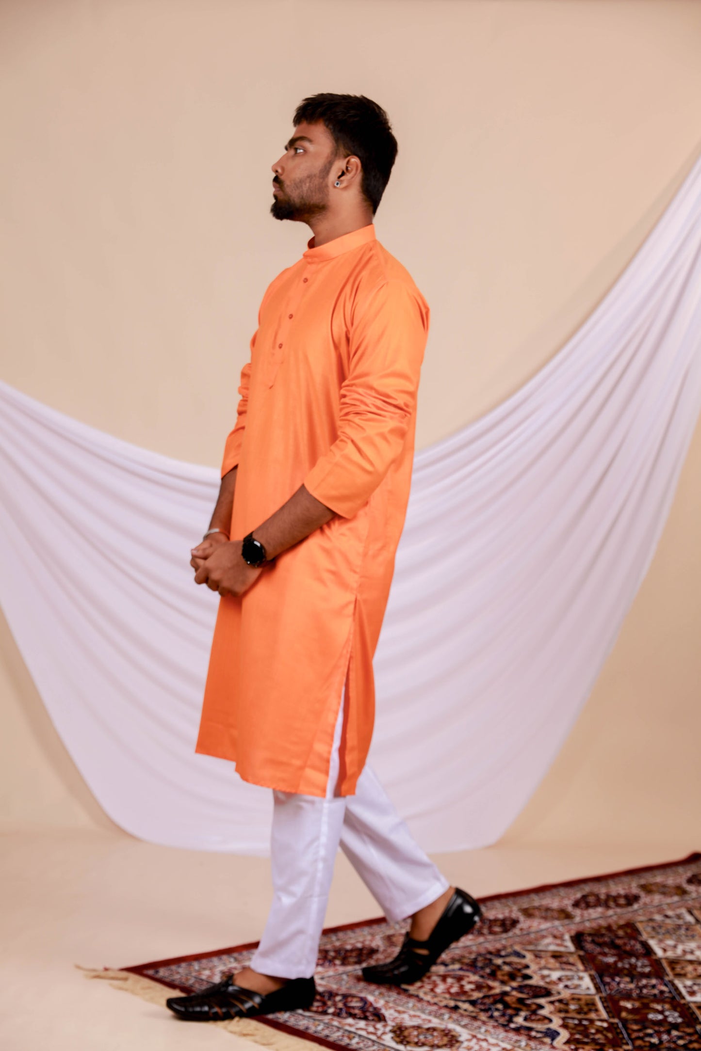 Orange Plain Kurta for Men (Only Kurta)