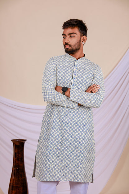 Light Blue Lucknowi Kurta with Embroidery Work (Only Kurta)