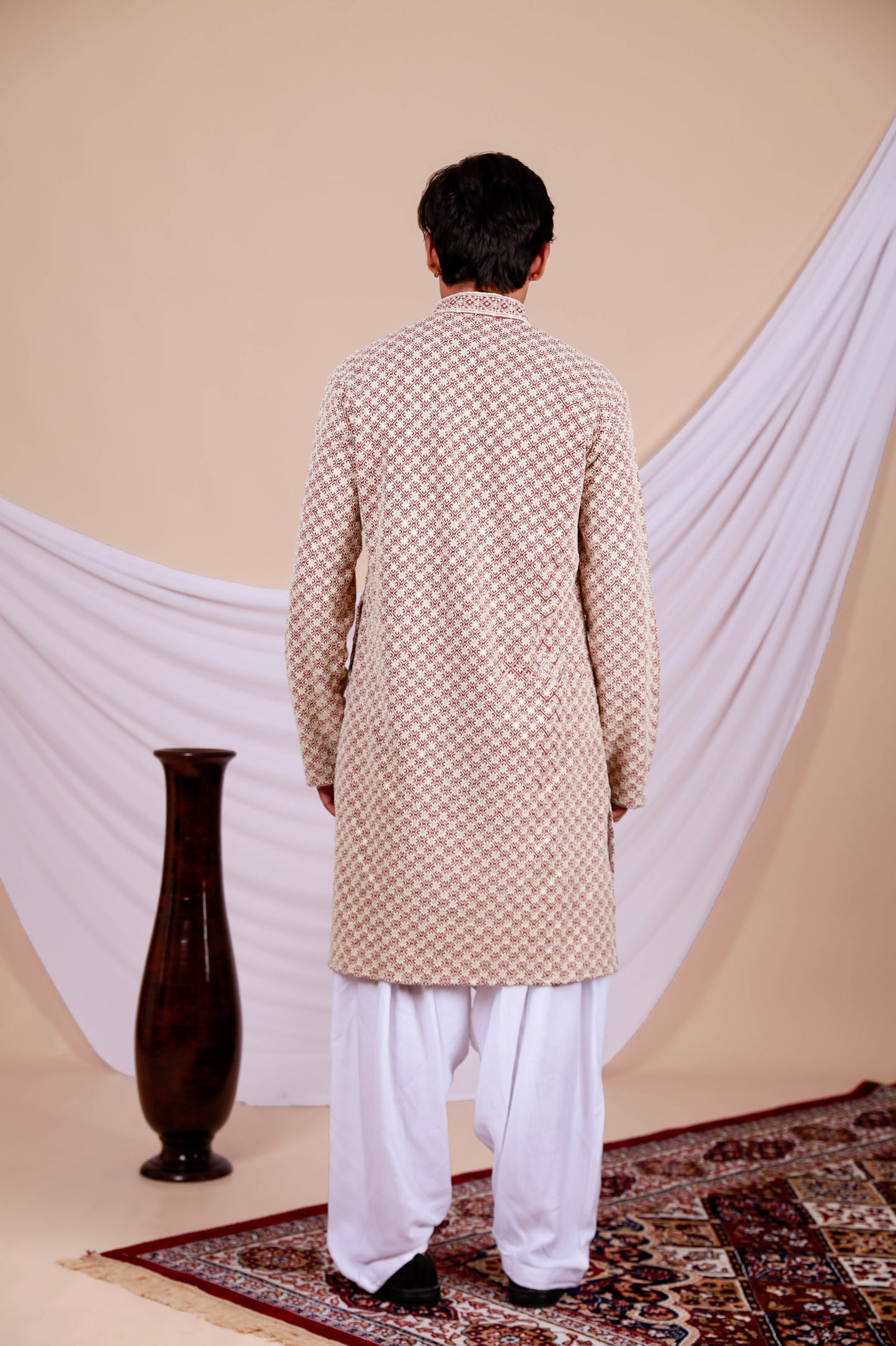 Brown Lucknowi kurta with Complete Embroidery Work (Only Kurta)