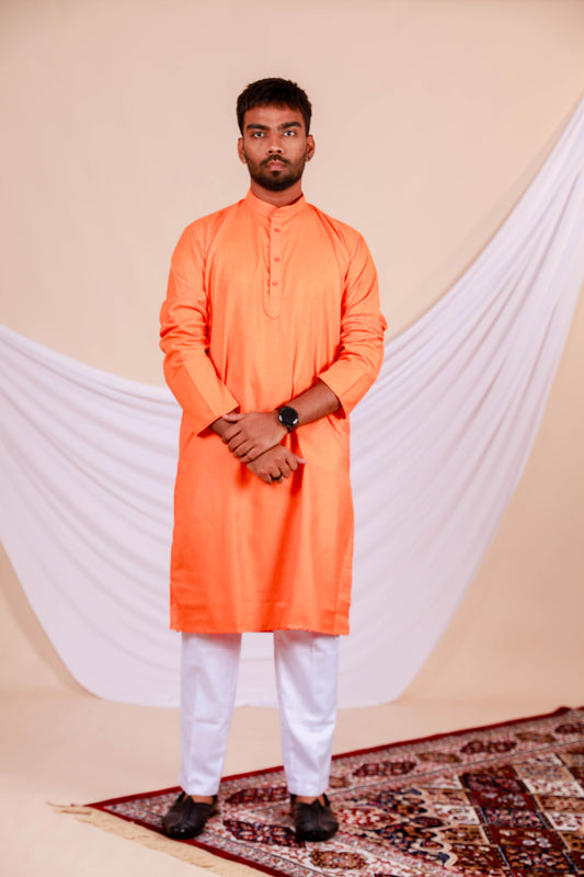 Orange Plain Kurta for Men (Only Kurta)