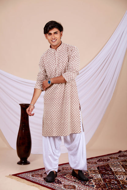 Brown Lucknowi kurta with Complete Embroidery Work (Only Kurta)