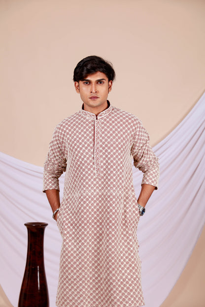 Brown Lucknowi kurta with Complete Embroidery Work (Only Kurta)