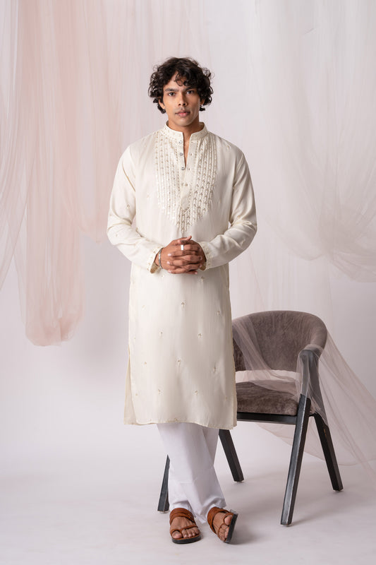 Off white Embroidery Kurta with Jari Work for men (Only Kurta)