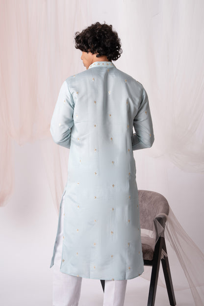 Light Blue Embroidery Kurta with Jari Work for men (Only Kurta)