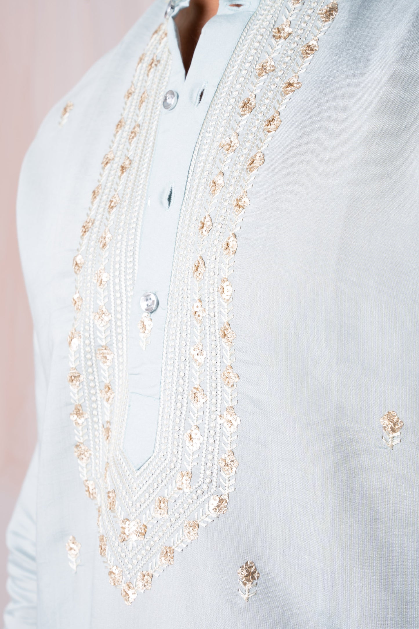 Light Blue Embroidery Kurta with Jari Work for men (Only Kurta)