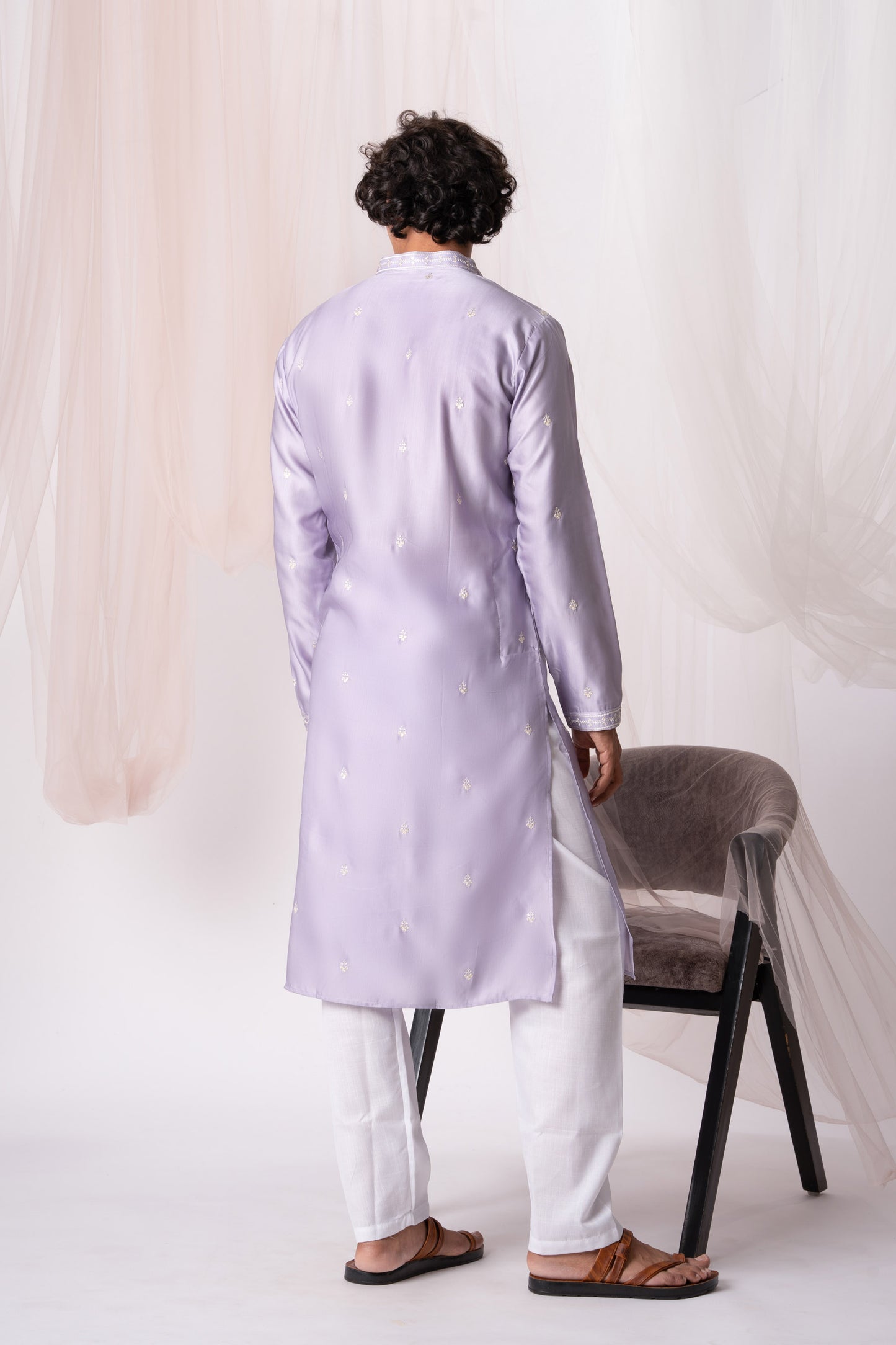 Light Purple Embroidery Kurta with Jari Work for men (Only Kurta)