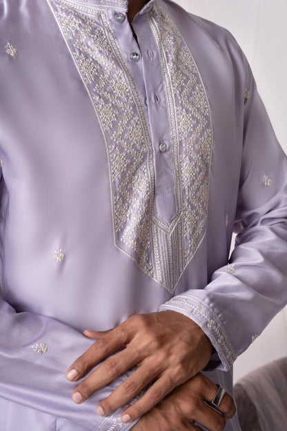 Light Purple Embroidery Kurta with Jari Work for men (Only Kurta)