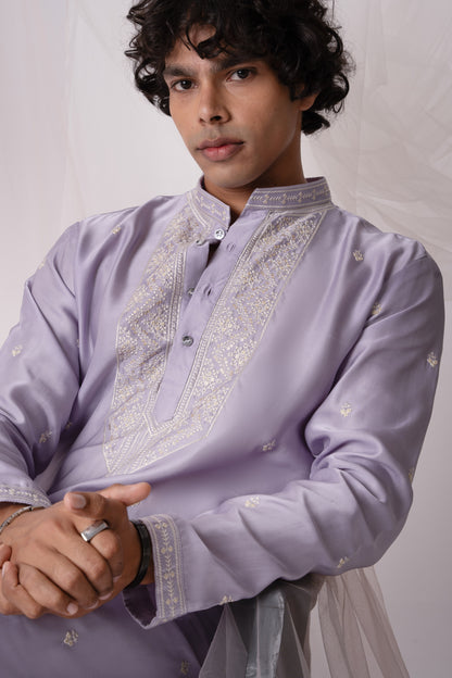 Light Purple Embroidery Kurta with Jari Work for men (Only Kurta)