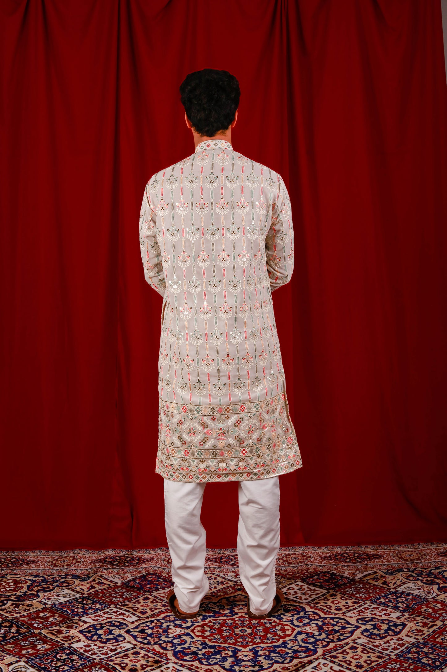 Beige Mirror-Work Lucknowi Kurta