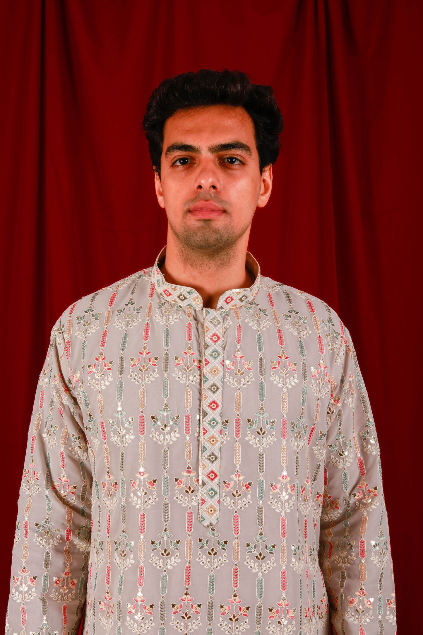 Beige Mirror-Work Lucknowi Kurta