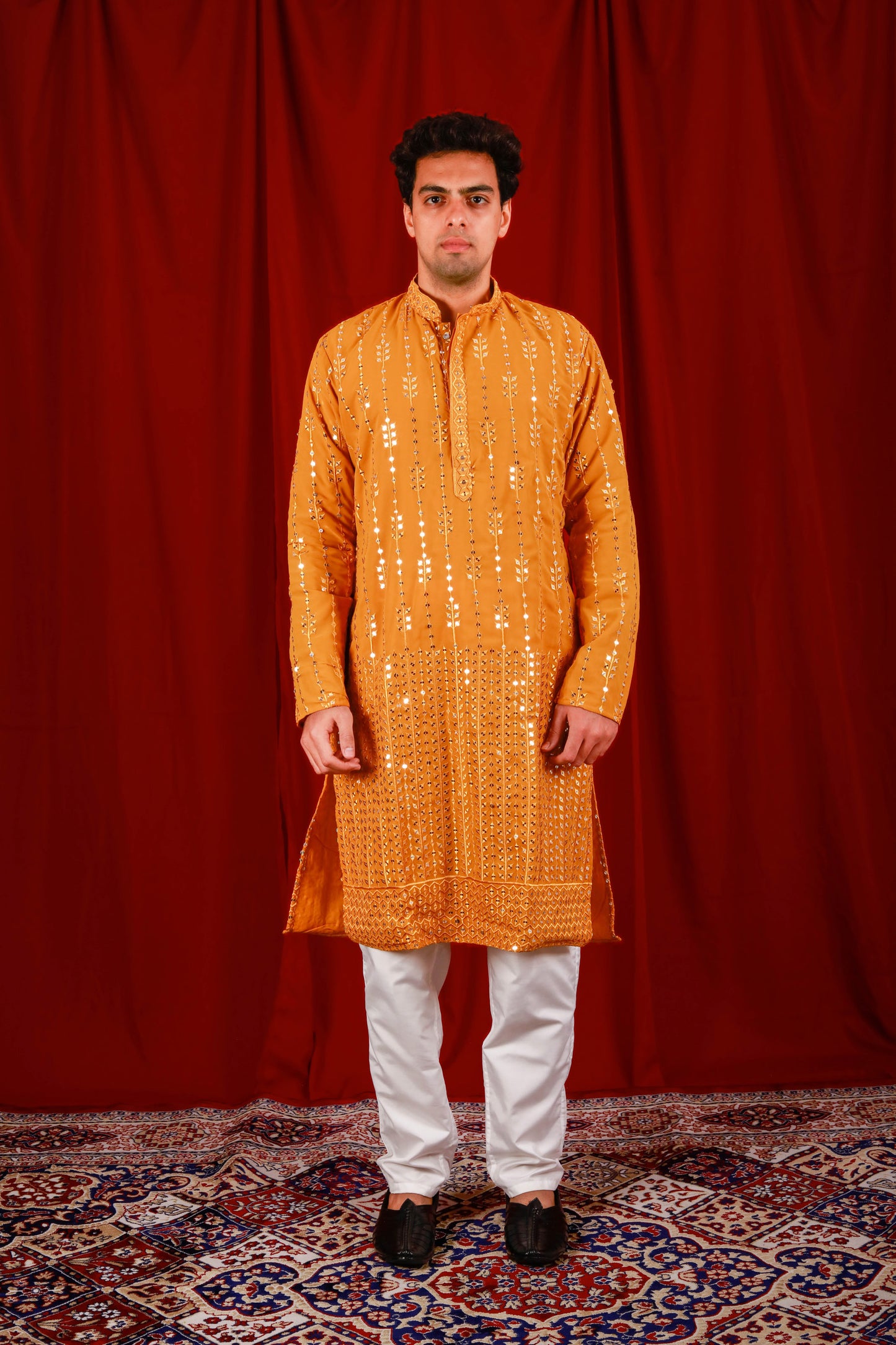 Occur Yellow Floral Embroiderd Kurta With Jari